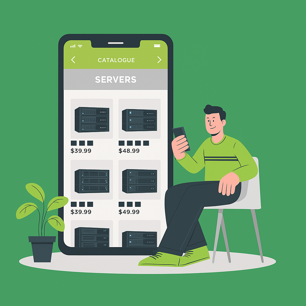 Customer selecting refurbished servers from an online catalogue